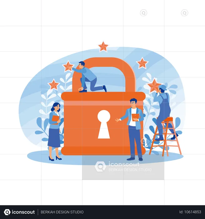 Employees working on security measures  Illustration