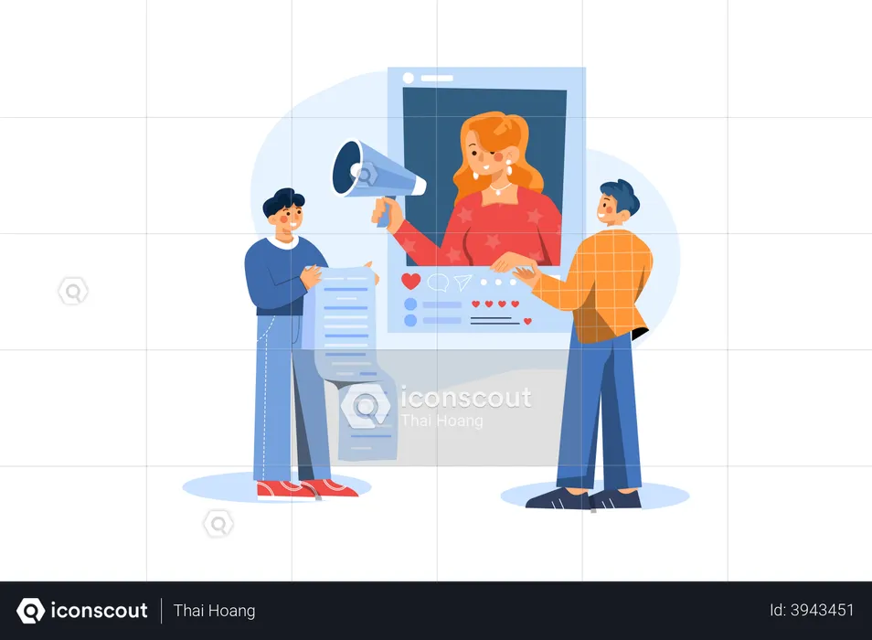 Employees working on social influencer marketing  Illustration