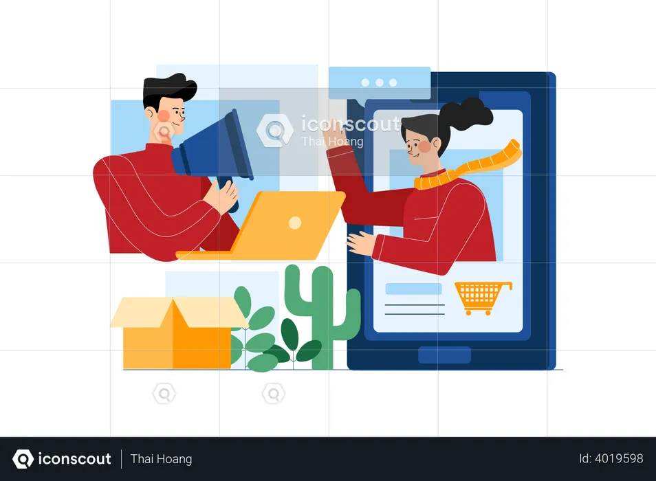 Employees Working On Social Media Marketing  Illustration