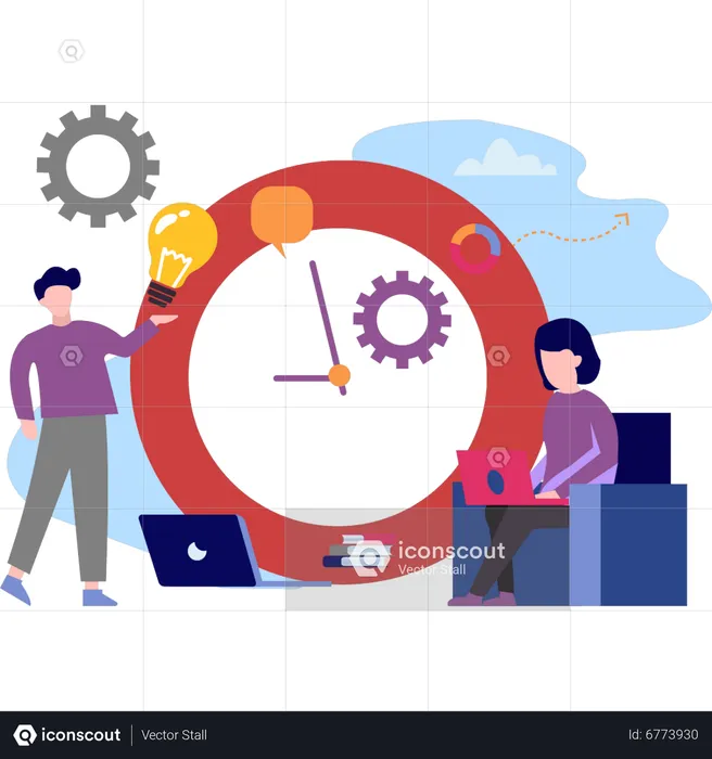 Employees working on time management  Illustration