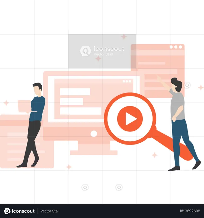Employees working on website visibility  Illustration