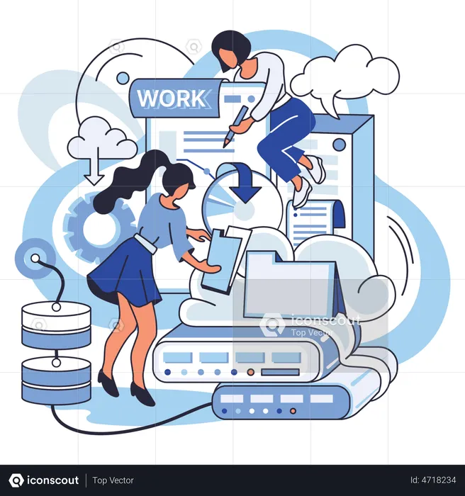 Employees working online  Illustration