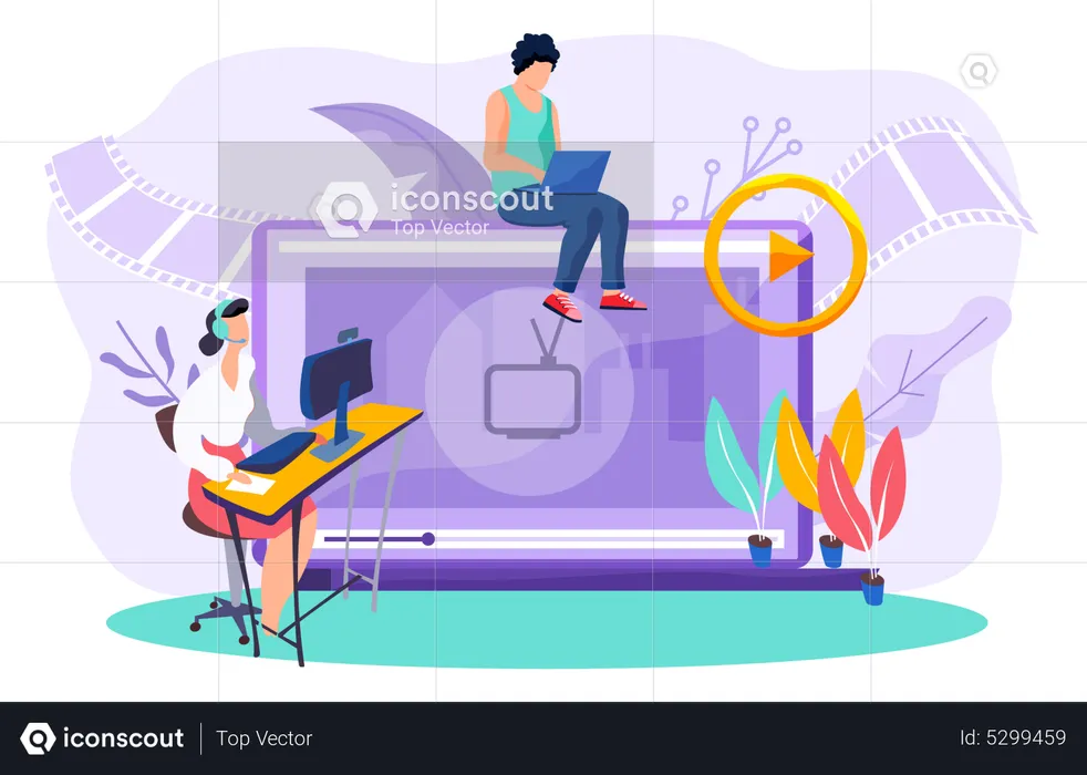 Employees working online  Illustration