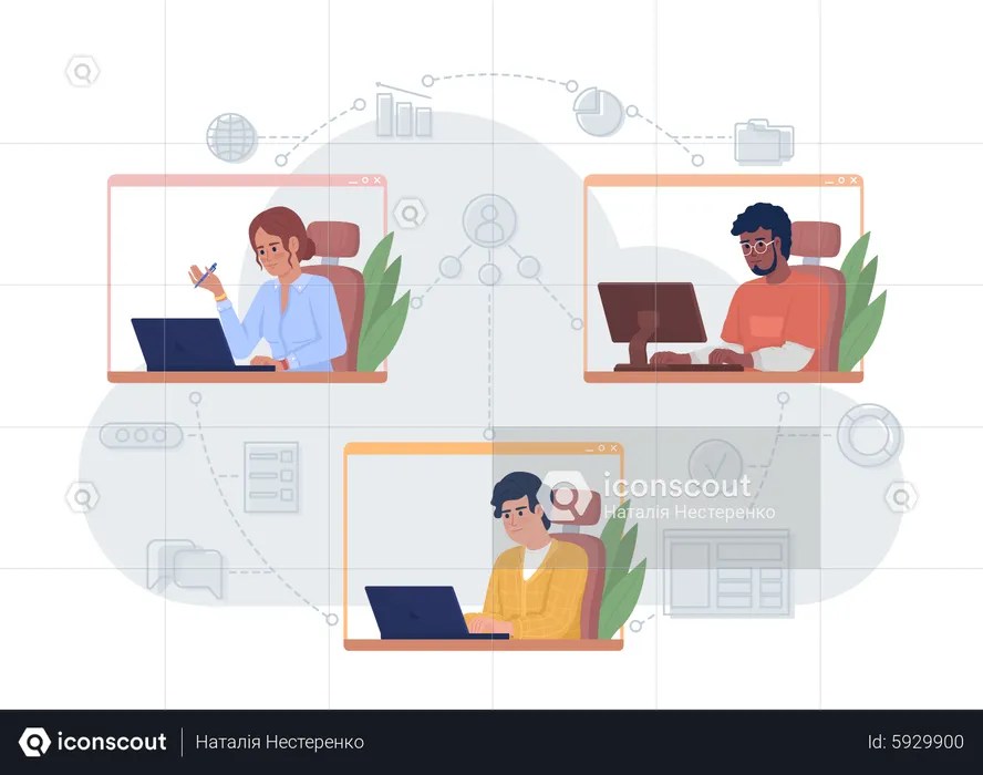 Employees working remotely from home  Illustration