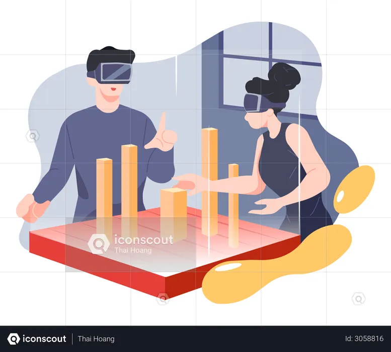 Employees working using Virtual Technology  Illustration
