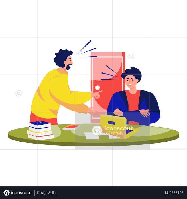 Employees yelling at each other in meeting  Illustration