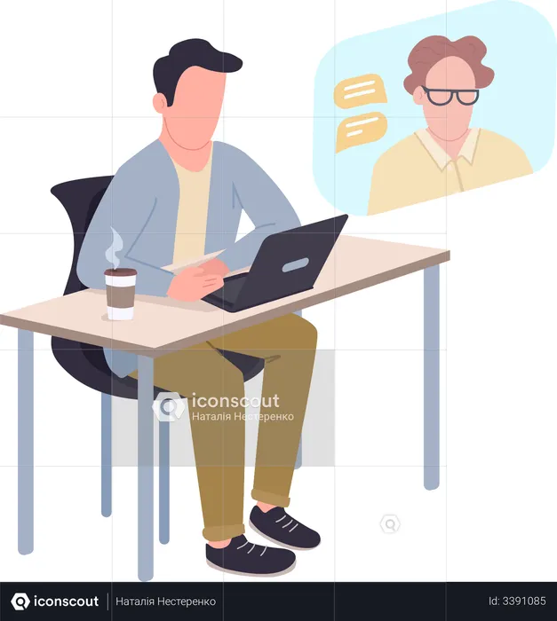 Employer doing video conferencing with head  Illustration