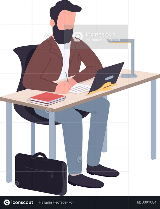 Employer taking notes while online meeting  Illustration