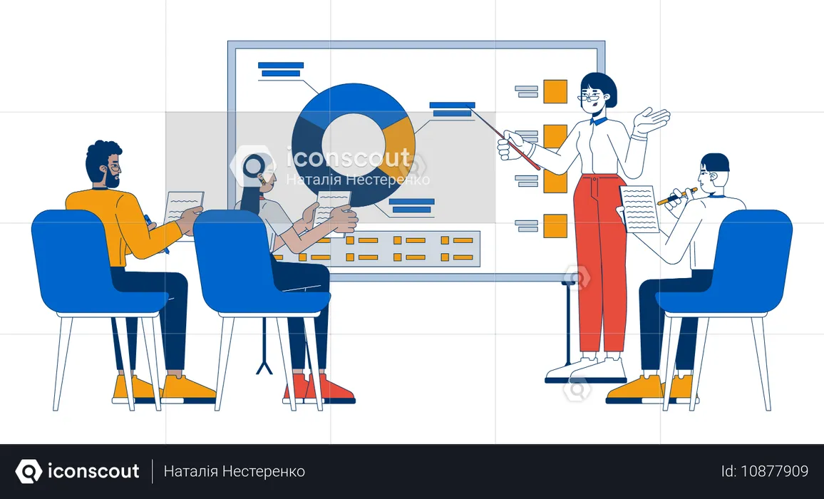 Employés de bureau participant à des réunions d'analyse de données  Illustration