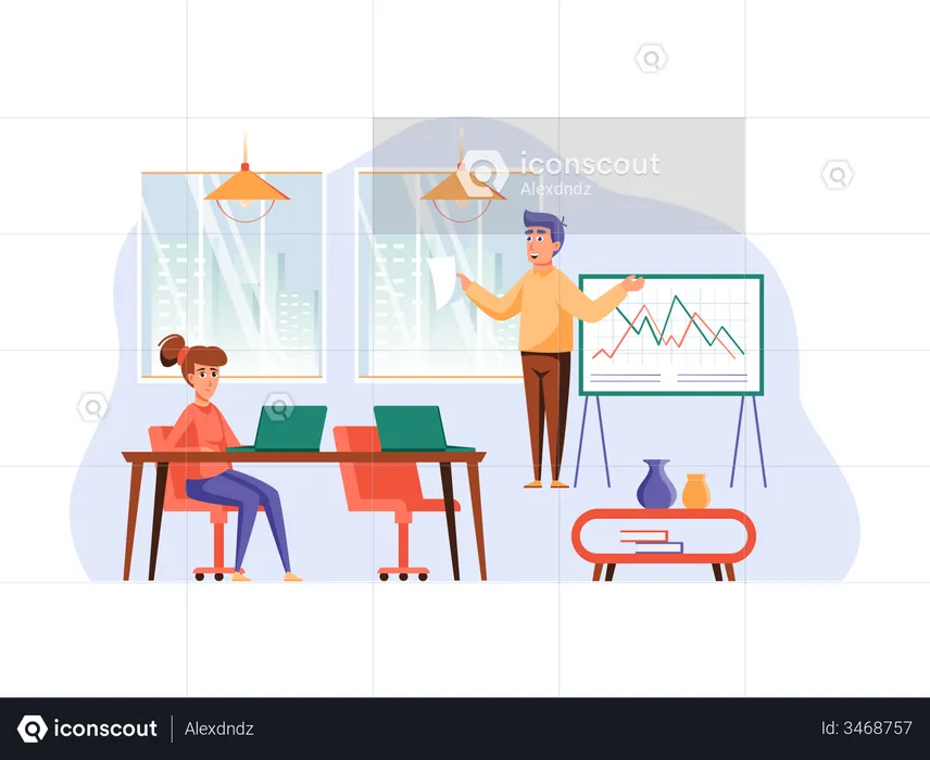 Employés discutant de la stratégie commerciale  Illustration