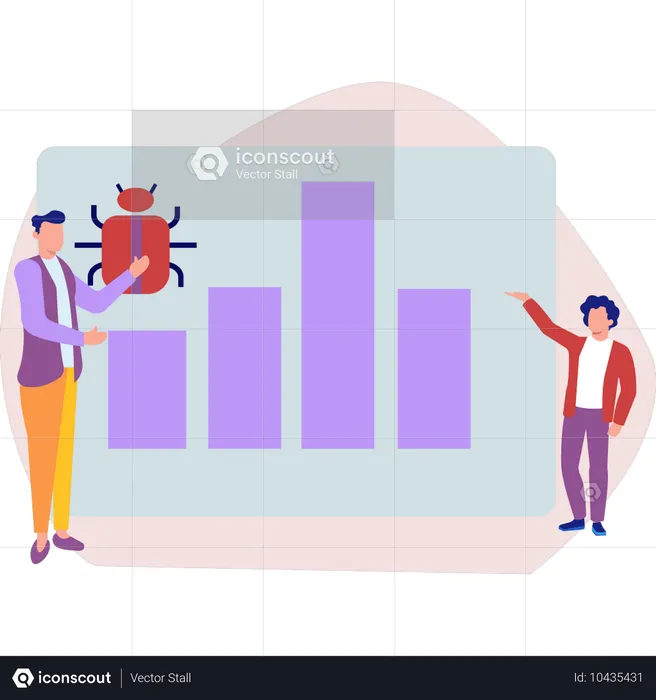 Des employés parlent du virus sur un graphique à barres  Illustration