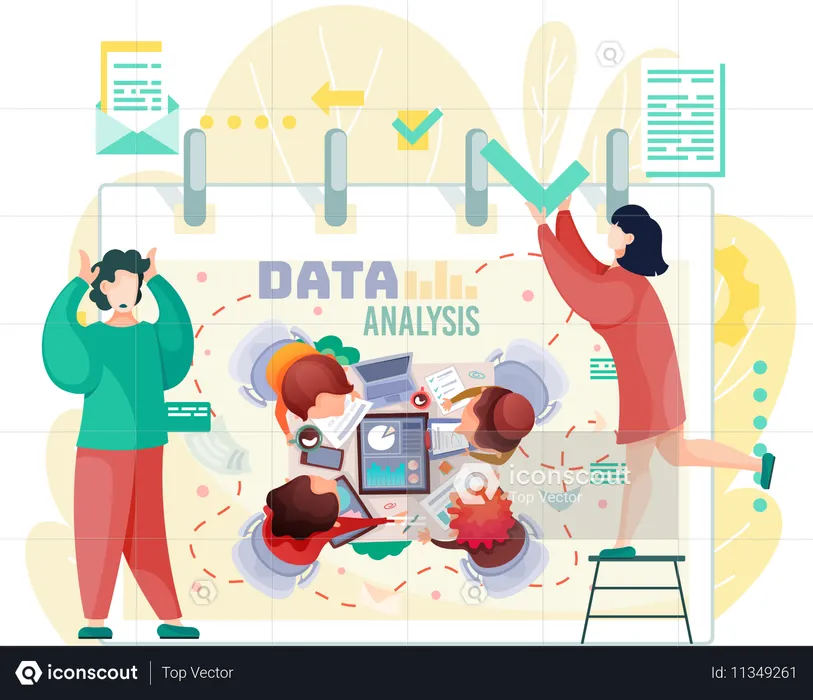 Les employés présentent une analyse des données sur la croissance  Illustration