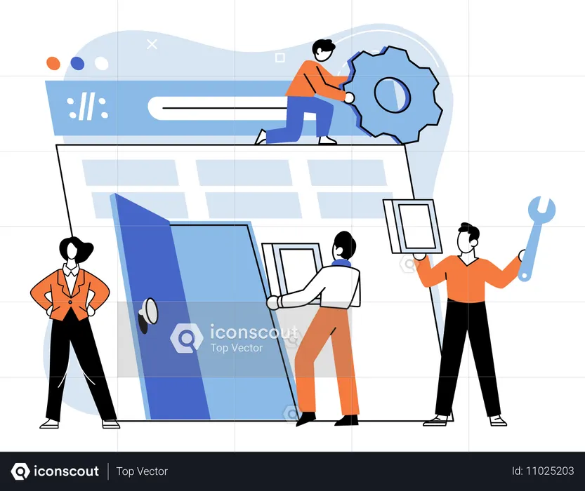 Employés travaillant à la configuration du système  Illustration