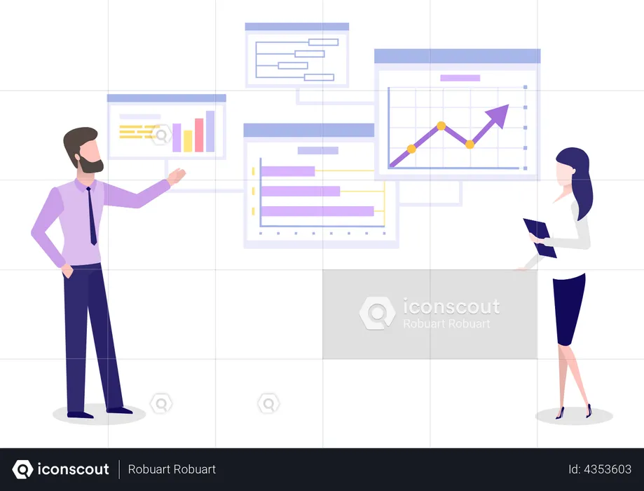 Employés travaillant sur l’analyse des données  Illustration