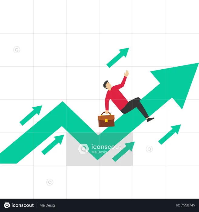 Empreendedor inteligente montando seta de tendência seguida por pequeno seguidor  Ilustração