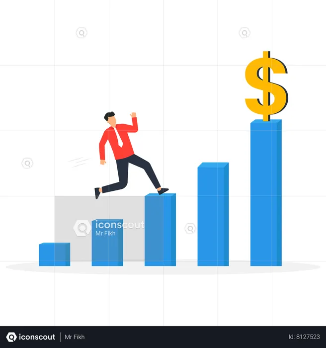 Os empreendedores sobem no diagrama como uma escada para alcançar o sucesso  Ilustração