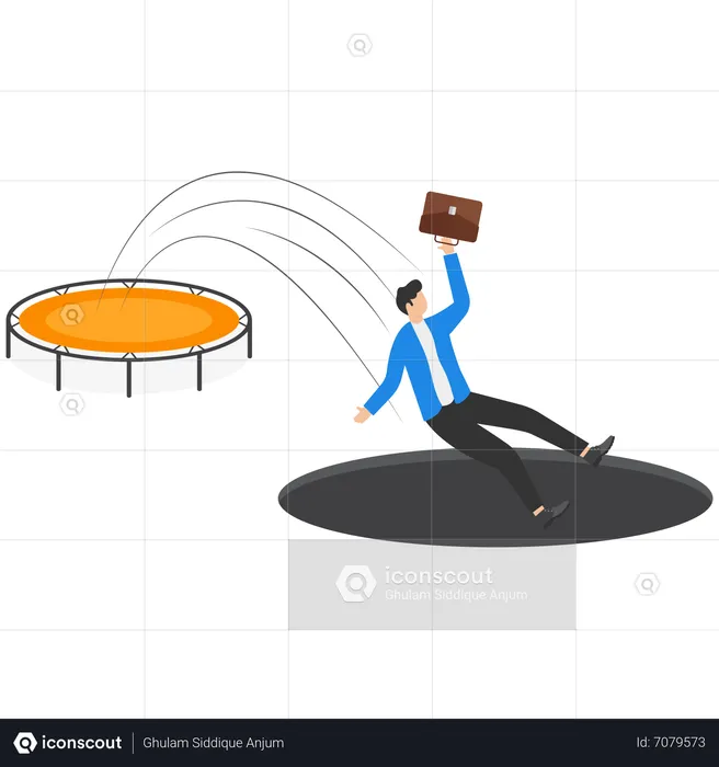 Empresários entram em buraco após pularem de trampolim  Ilustração