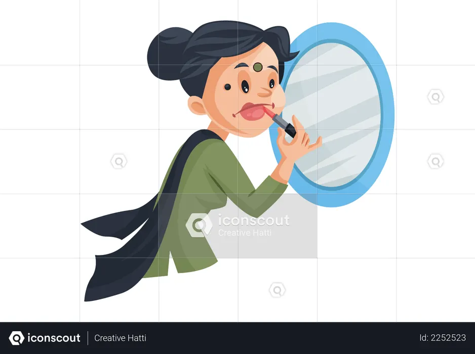 Empregada doméstica está aplicando batom  Ilustração