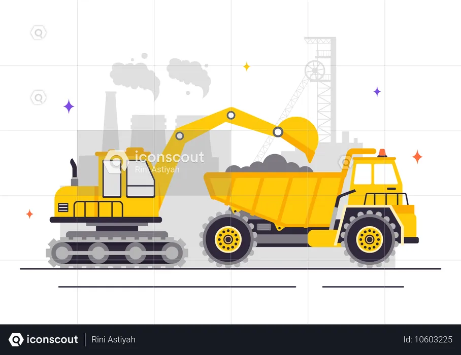 Veículos de empresas de mineração  Ilustração