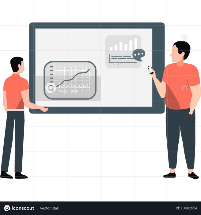 Equipe da empresa discutindo dados de desenvolvimento de negócios  Ilustração