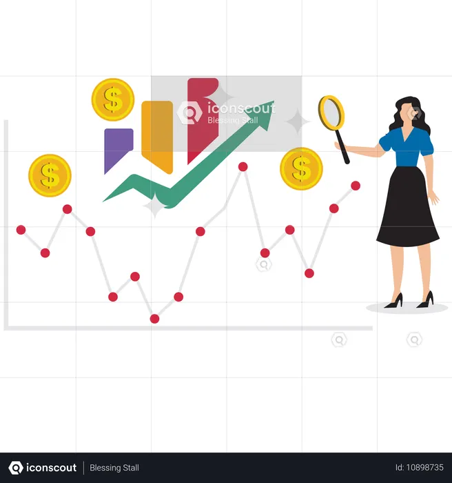 Empresária analisando gráfico de negócios  Ilustração