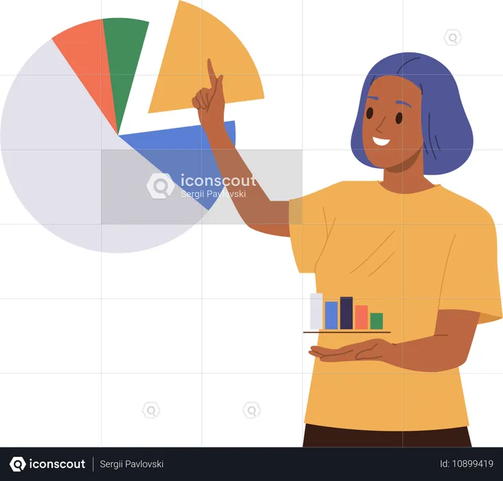 Empresária analisando gráfico de pizza  Ilustração