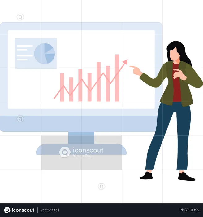 Empresária apontando para gráfico no monitor  Ilustração