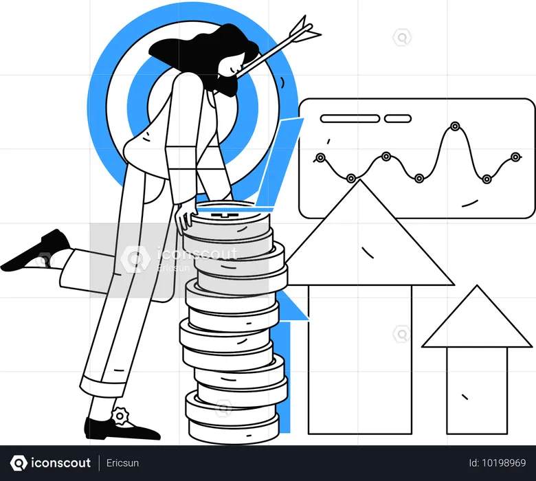 Empresária calculando gráfico de análise de crescimento  Ilustração