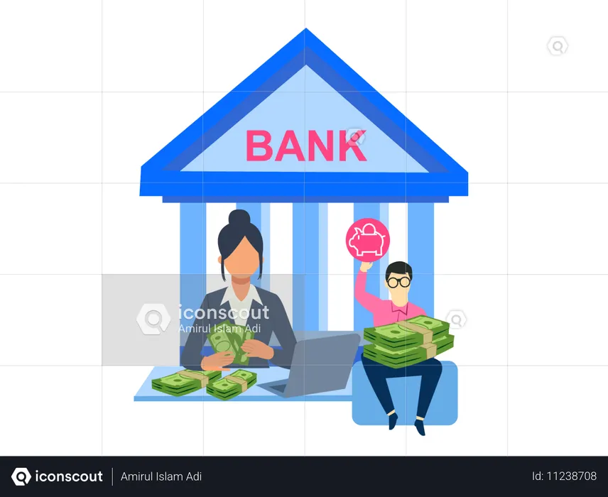 Mulher de negócios colocando seu dinheiro no banco  Ilustração