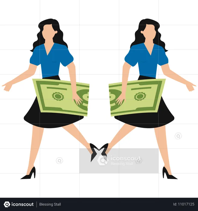 Mujer de negocios compartiendo moneda  Ilustración