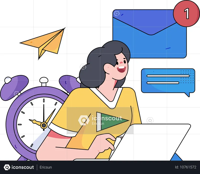 Mulher de negócios enviando e-mails de marketing  Ilustração