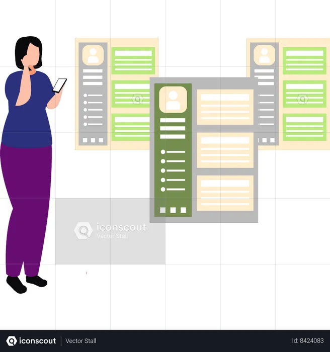 La empresaria está revisando el perfil de los empleados  Ilustración