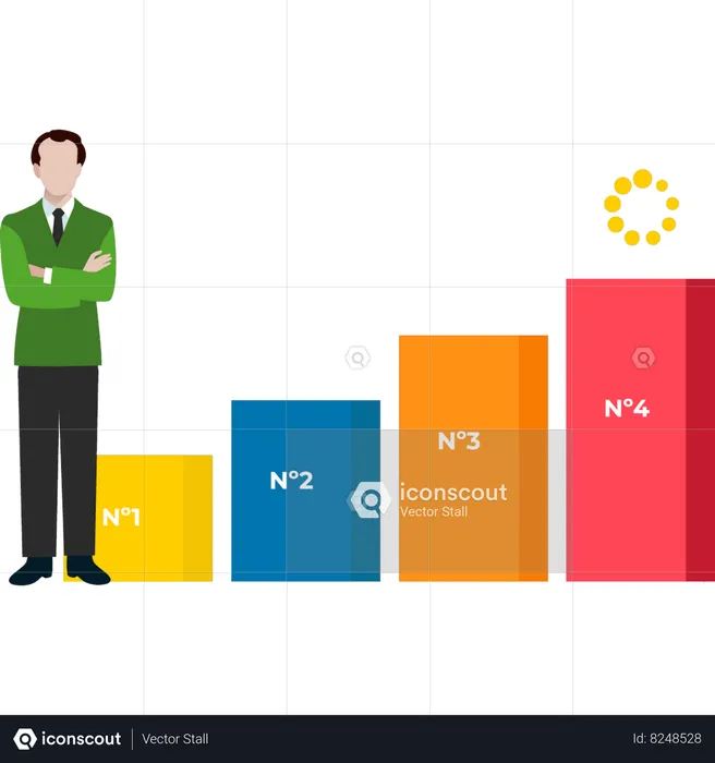 La empresaria está trabajando en datos gráficos para lograr el objetivo.  Ilustración