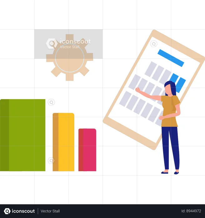 A empresária explica o gráfico de negócios  Ilustração