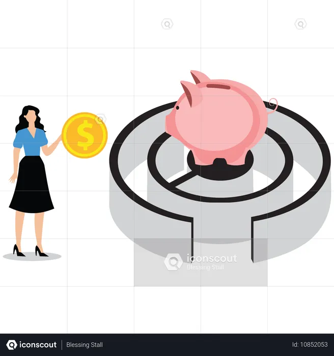 Mulher de negócios fazendo economias  Ilustração