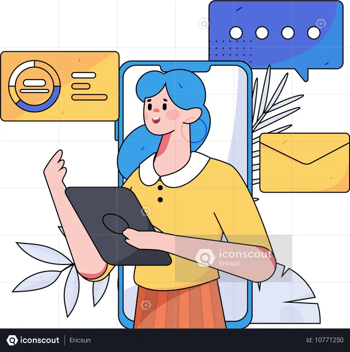 Mulher de negócios fazendo marketing online  Ilustração