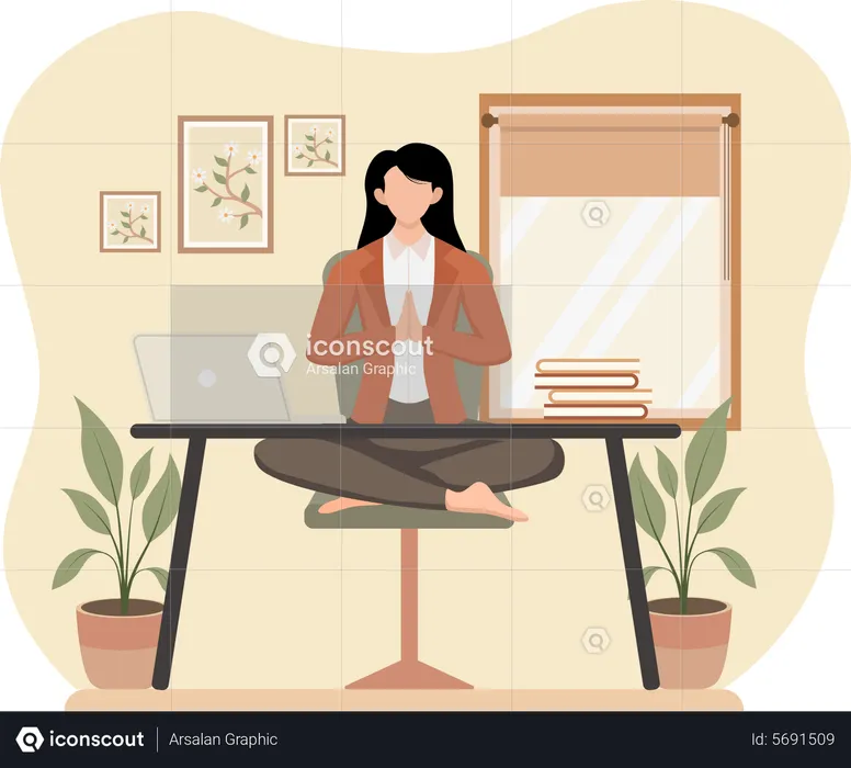 Empresária fazendo meditação no local de trabalho  Ilustração