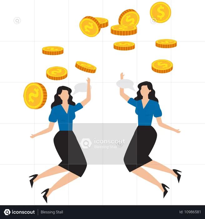 Mujer de negocios ganando dinero  Ilustración