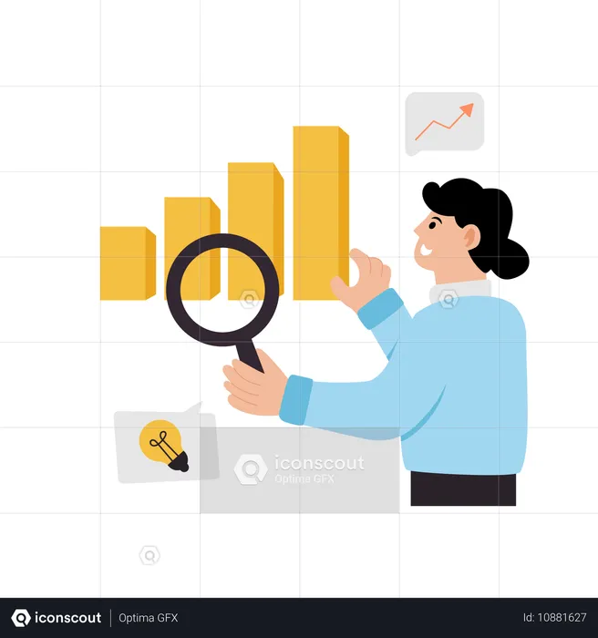 Mujer de negocios haciendo análisis gráfico de datos  Ilustración