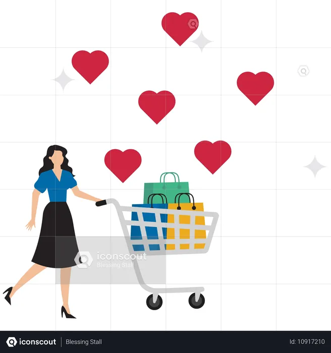 Mujer de negocios haciendo compras felices  Ilustración