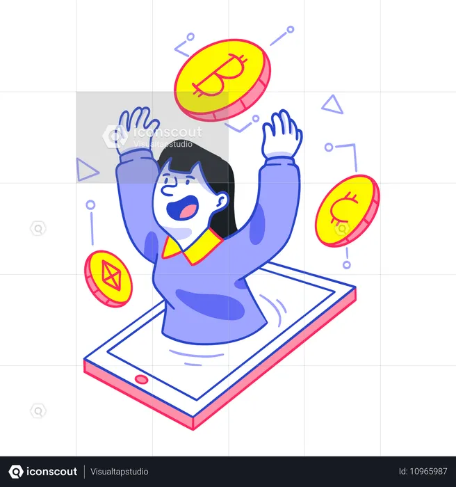 Mujer de negocios haciendo gestión de criptomonedas  Ilustración