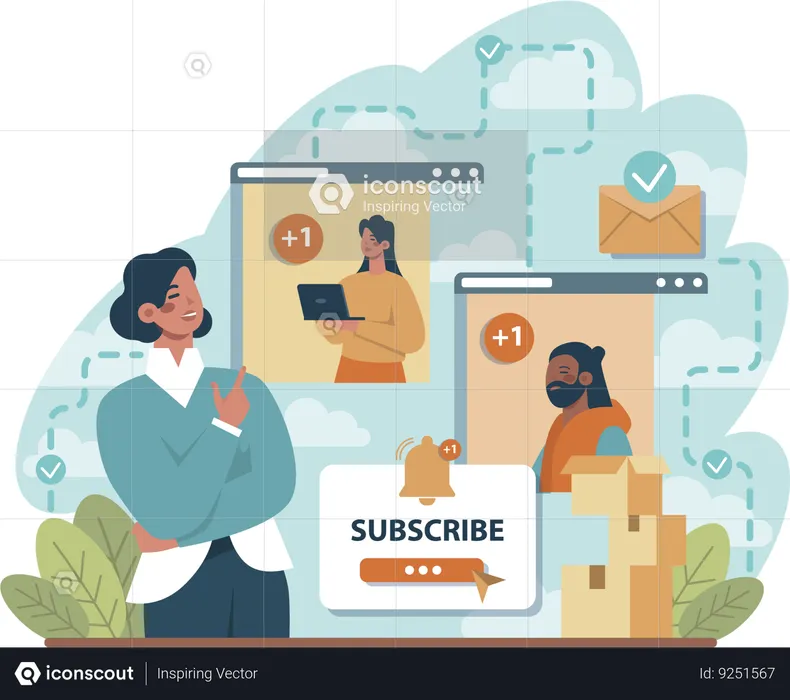 Empresária inscreve funcionários para email  Ilustração