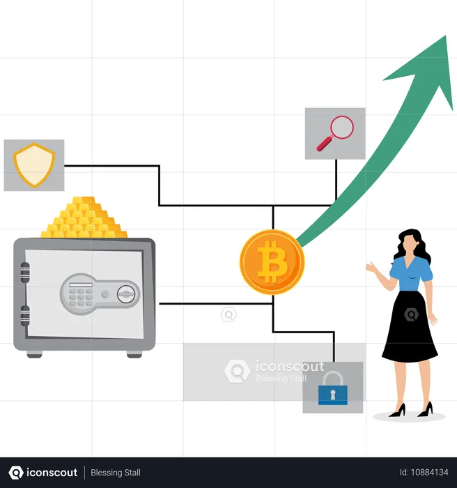 Mujer de negocios mirando el gráfico de dinero financiero  Ilustración