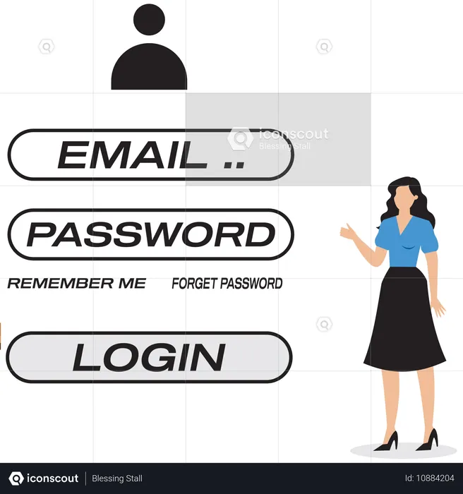 Mulher de negócios mostrando conta de login  Ilustração