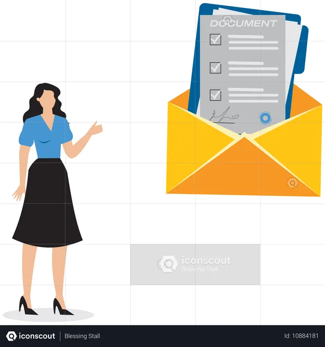 Mulher de negócios mostrando documento de correio  Ilustração
