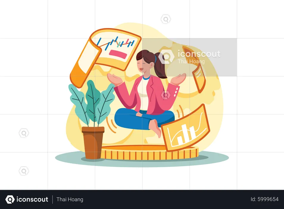 Mujer de negocios pensando en datos  Ilustración