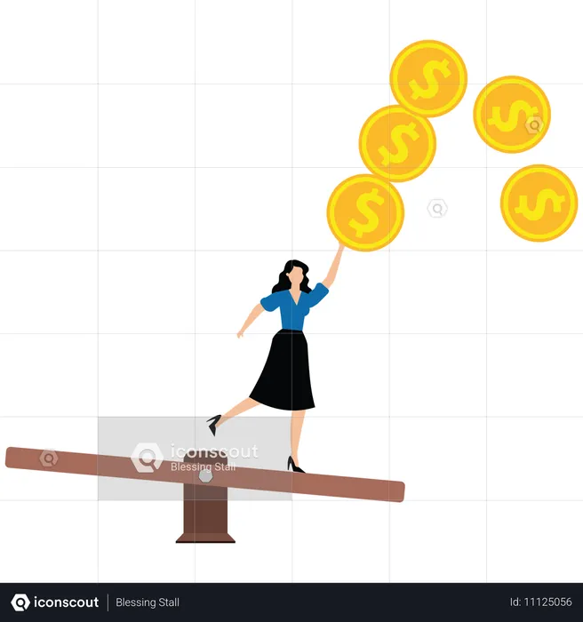 Mujer de negocios perdiendo el equilibrio empresarial  Ilustración