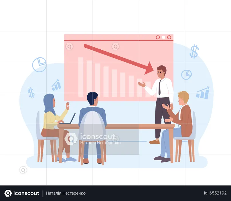 Empresaria que representa la agenda de la reunión de ventas  Ilustración