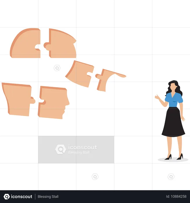 Empresária resolvendo quebra-cabeça de negócios  Ilustração