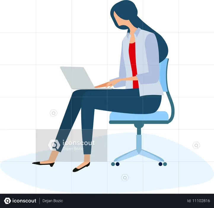 Empresária sentada na cadeira e trabalhando no laptop  Ilustração